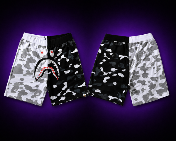 Bape Black & White Shark Camo Shorts